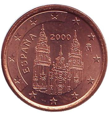 Монета 1 цент, 2000 год, Испания.