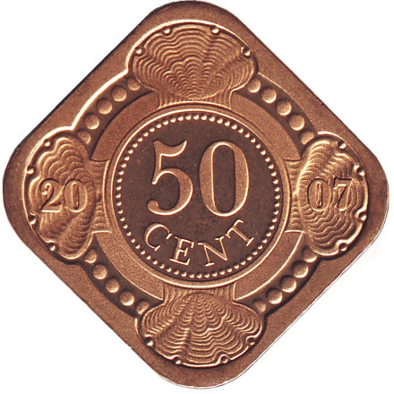 Монета 50 центов. 2007 год, Нидерландские Антильские острова. BU.