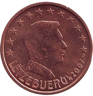 Монета 2 цента. 2007 год, Люксембург.