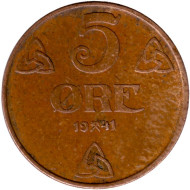 Монета 5 эре. 1941 год, Норвегия. Монета 5 эре. 1941 год, Норвегия.