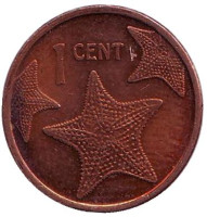 Морская звезда. Монета 1 цент. 2009 год, Багамские острова. Из обращения.