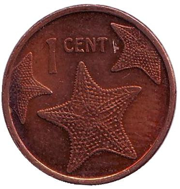 Монета 1 цент. 2009 год, Багамские острова. Из обращения. Морская звезда.