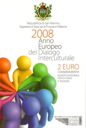 Монета 2 евро. 2008 год, Сан-Марино. (в буклете) Европейский год межкультурного диалога.