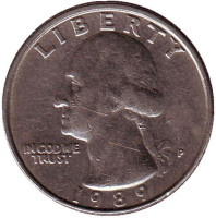 Вашингтон. Монета 25 центов. 1989 (P) год, США.