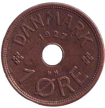 Монета 1 эре. 1927 год, Дания. (N)