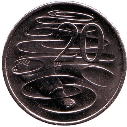 Монета 20 центов. 2016 год, Австралия. Утконос. 50 лет десятичной системе.