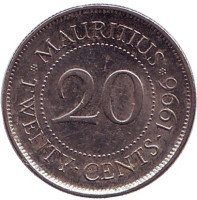 Монета 20 центов. 1996 год, Маврикий.