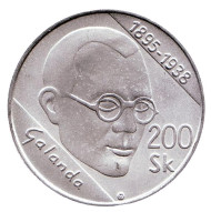 Монета 200 крон. 1995 год, Словакия. 100 лет со дня рождения Микулаша Галанды. Монета 200 крон. 1995 год, Словакия. 100 лет со дня рождения Микулаша Галанды.