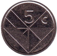 Монета 5 центов. 1992 год, Аруба. Монета 5 центов. 1992 год, Аруба.