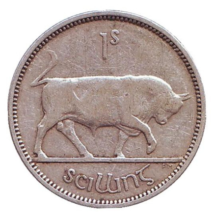 Монета 1 шиллинг. 1942 год, Ирландия. Бык.