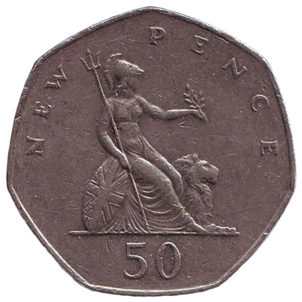 Монета 50 новых пенсов. 1976 год, Великобритания.
