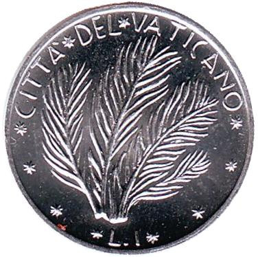 Монета 1 лира. 1977 год, Ватикан. FAO. Растение.