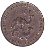 Монета 100 франков. 1970 год, Французская Территория Афаров и Исса. Верблюды. Монета 100 франков. 1970 год, Французская Территория Афаров и Исса. Верблюды.