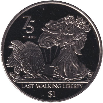Монета 1 доллар. 2022 год, Британские Виргинские острова. 75 лет последней монете "Шагающая Свобода".