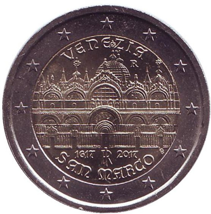 Монета 2 евро. 2017 год, Италия. 400 лет со дня постройки Собора Святого Марка. Венеция.