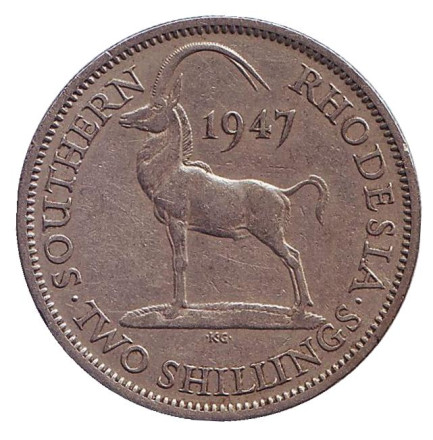 Монета 2 шиллинга. 1947 год, Южная Родезия. Антилопа.