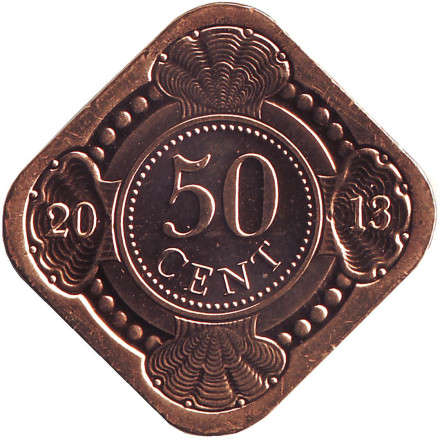 Монета 50 центов. 2013 год, Нидерландские Антильские острова. BU.