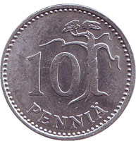 Монета 10 пенни. 1985 год, Финляндия.