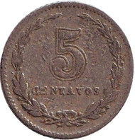 Монета 5 сентаво. 1910 год, Аргентина. Монета 5 сентаво. 1910 год, Аргентина.