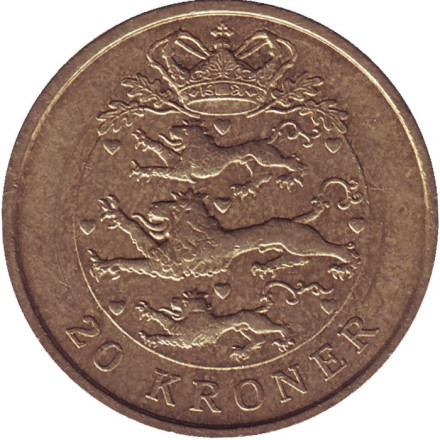 Монета 20 крон. 2003 год, Дания. (Из обращения).