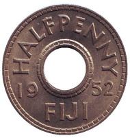 Монета 1/2 пенни. 1952 год, Фиджи. Монета 1/2 пенни. 1952 год, Фиджи.