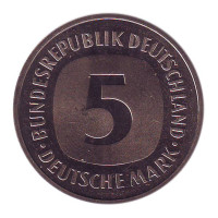 Монета 5 марок. 1984 год (F), Германия. UNC.