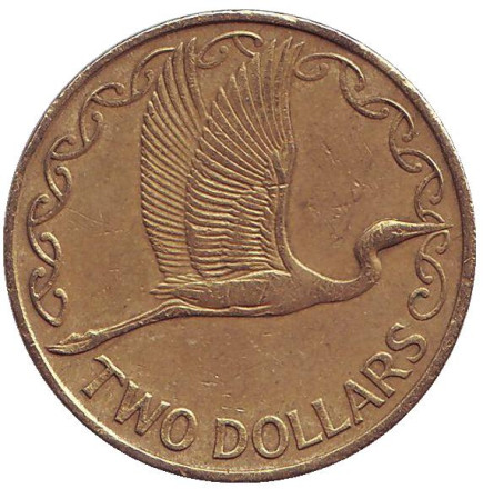 Монета 2 доллара. 2002 год, Новая Зеландия. Белая цапля.