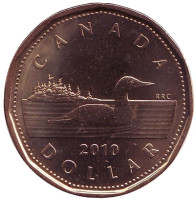 Утка. Монета 1 доллар, 2010 год, Канада. 