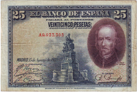 Банкнота 25 песет. 1928 год, Испания.
