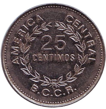 Монета 25 сантимов. 1980 год, Коста-Рика.