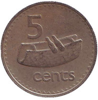 Фиджийский барабан (лали). Монета 5 центов. 1969 год, Фиджи. 