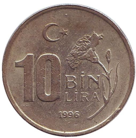 Монета 10000 лир. 1996 год, Турция.