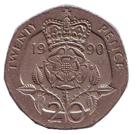 Монета 20 пенсов. 1990 год, Великобритания.