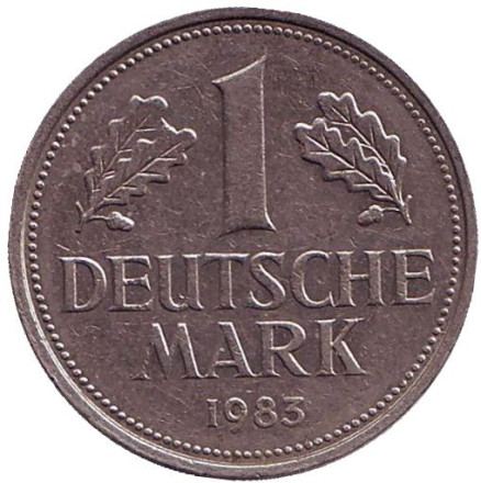 Монета 1 марка. 1983 год (D), ФРГ. Из обращения.