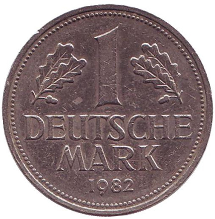 Монета 1 марка. 1982 год (D), ФРГ. Из обращения.