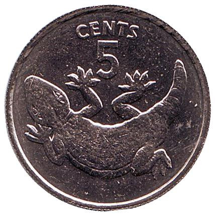 Монета 5 центов. 1979 год, Кирибати. (Немагнитная) Геккон.