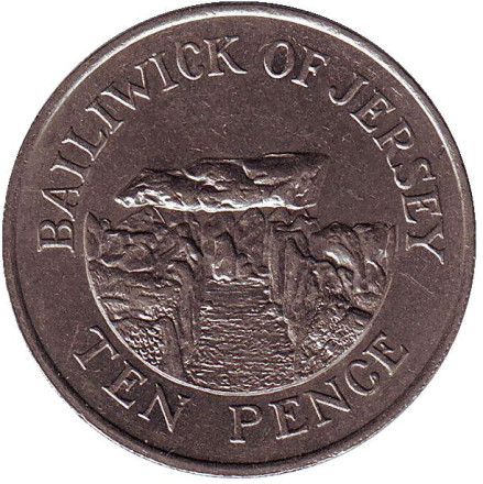 Монета 10 пенсов, 1986 год, Джерси. Дольмен.