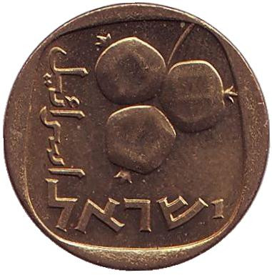 Монета 5 агор. 1969 год, Израиль. UNC. Гранат.