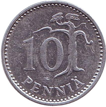 Монета 10 пенни. 1986 год, Финляндия.