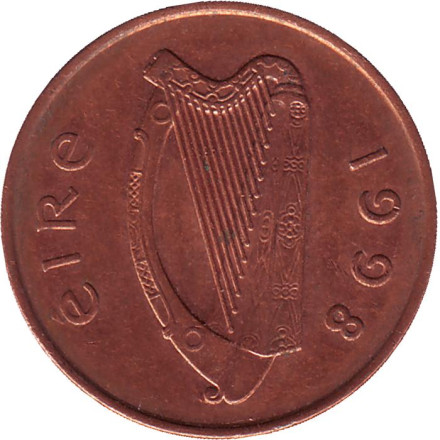Монета 2 пенса. 1998 год, Ирландия. Птица. Ирландская арфа.