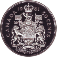 Монета 50 центов. 1981 год. Канада. (Proof). Монета 50 центов. 1981 год. Канада. (Proof).