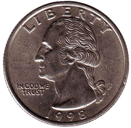 Монета 25 центов. 1998 (P) год, США. Вашингтон.