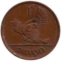 Птица. Ирландская арфа. Монета 1 пенни. 1941 год, Ирландия.