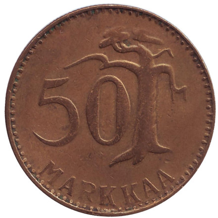 Монета 50 марок. 1953 год, Финляндия. Тип 1.
