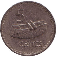 Фиджийский барабан (лали). Монета 5 центов. 1976 год, Фиджи. 