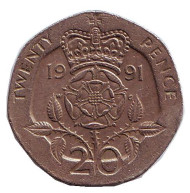 Монета 20 пенсов. 1991 год, Великобритания. Монета 20 пенсов. 1991 год, Великобритания.