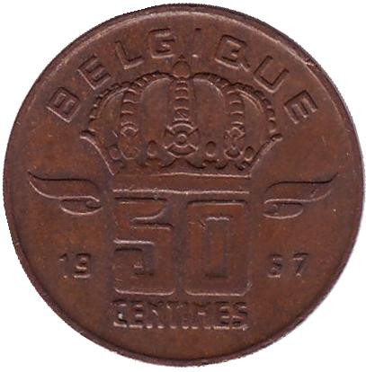 Монета 50 сантимов. 1967 год, Бельгия. (Belgique)