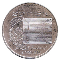 Монета 200 крон. 1996 год, Словакия. 200 лет со дня рождения Самуэля Юрковича. Монета 200 крон. 1996 год, Словакия. 200 лет со дня рождения Самуэля Юрковича.