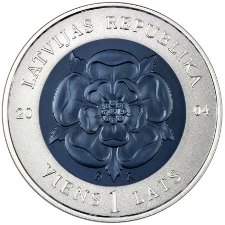Монета времени I. Монета 1 лат. 2004 год, Латвия.