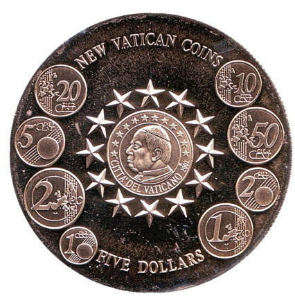 Монета 5 долларов. 2004 год, Либерия. (Без отметки) Новые монеты Ватикана.